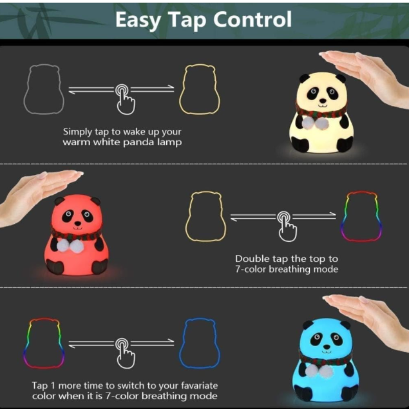 Customized Name Print Rechargeable Panda Silicone Night Light – 7-Color Changing Cute LED Lamp