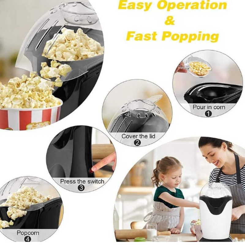 Electric Hot Air Popcorn Maker Machine – Oil-Free, One-Touch Operation, Fast & Healthy Snack Maker for Home Movie Nights