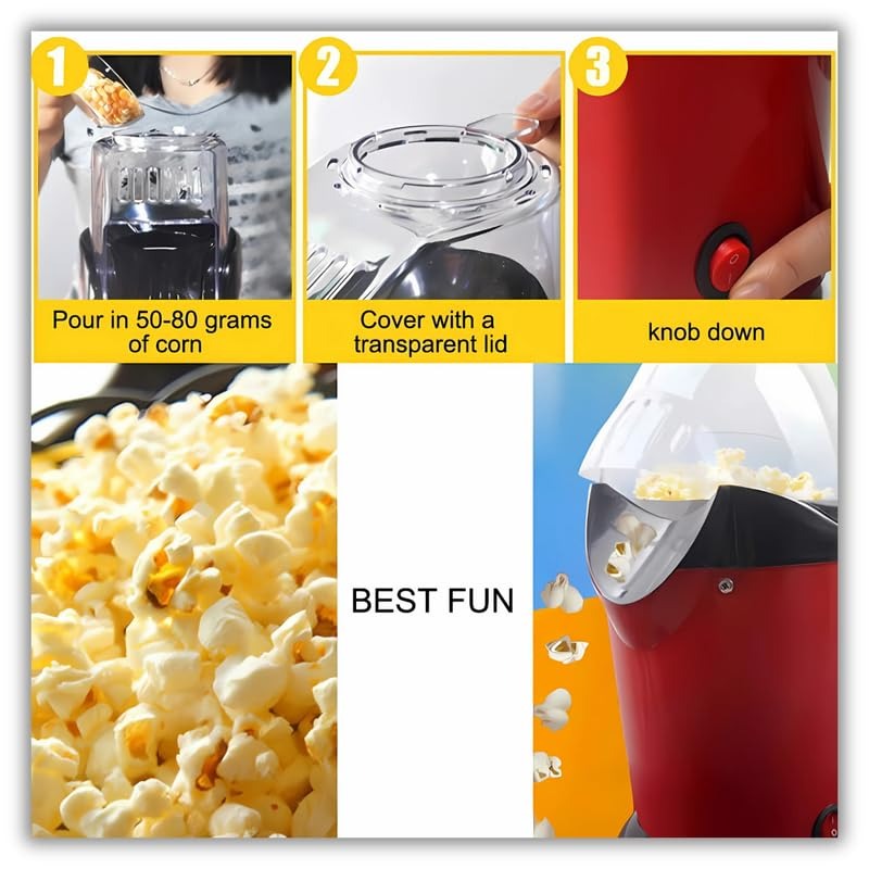 Electric Hot Air Popcorn Maker Machine – Oil-Free, One-Touch Operation, Fast & Healthy Snack Maker for Home Movie Nights